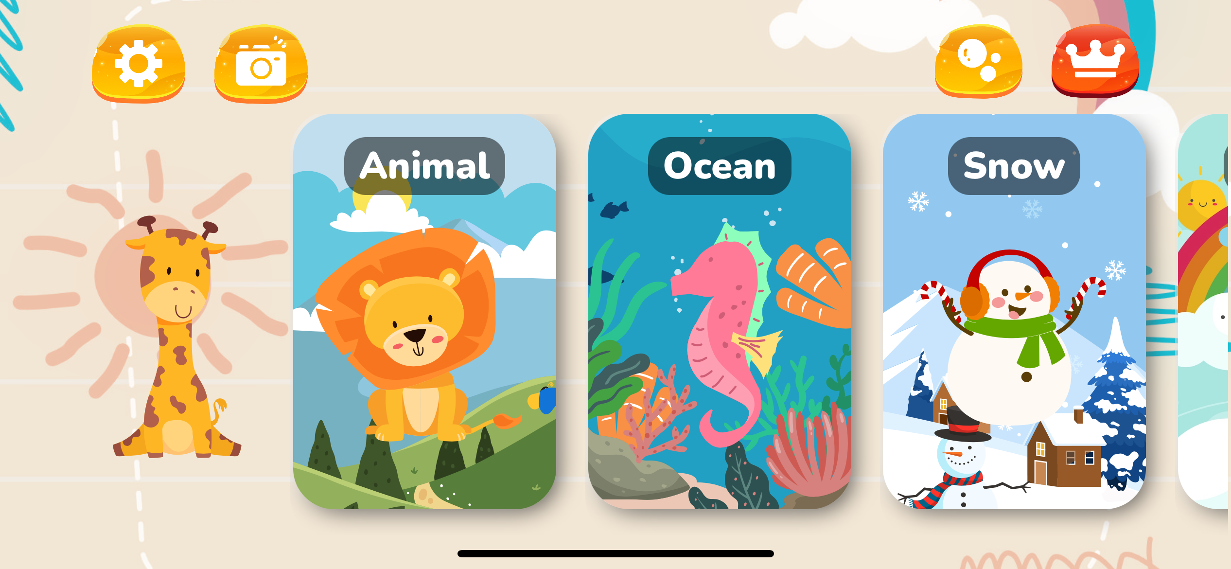 Kids coloring a cute animal with bright crayons in the app